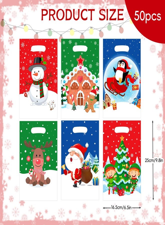Jocomoni 50Pcs Christmas Goodie Bags Treat Bags Plastic Candy Treat Bags with Handle Gift Bag for Christmas Party Favors Supplies - Image 2